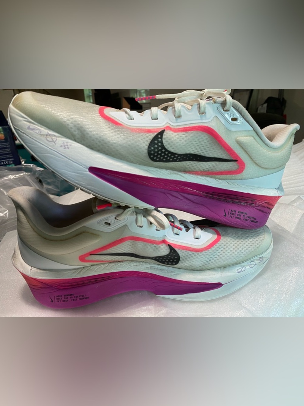Nike Zoom Women’s Cream & Pink Athletic Running Shoes with Black Swoosh